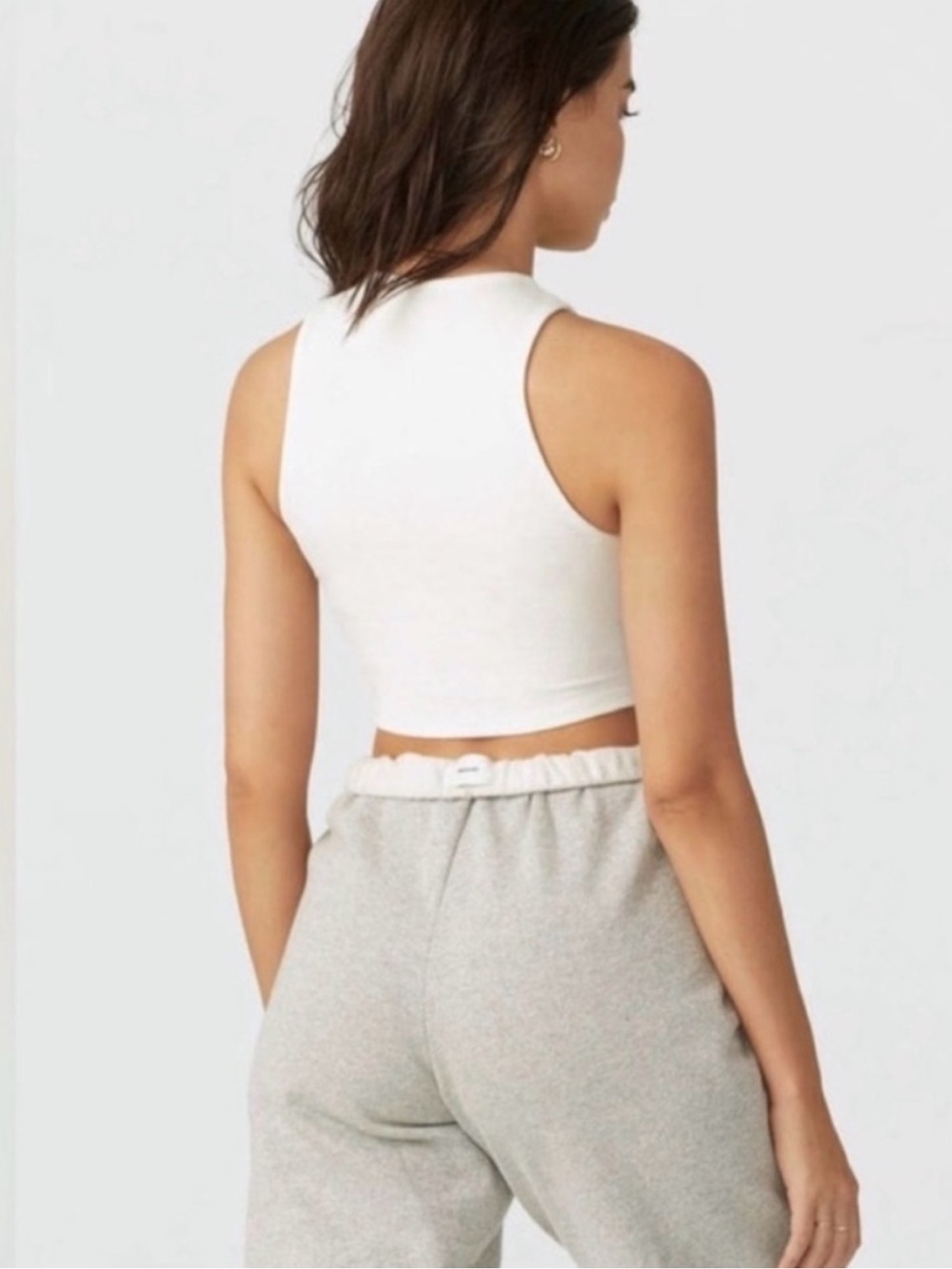 ♡ Joah Brown Lace Up Crop Tank Top in White FlexRib - Picture 2 of 9